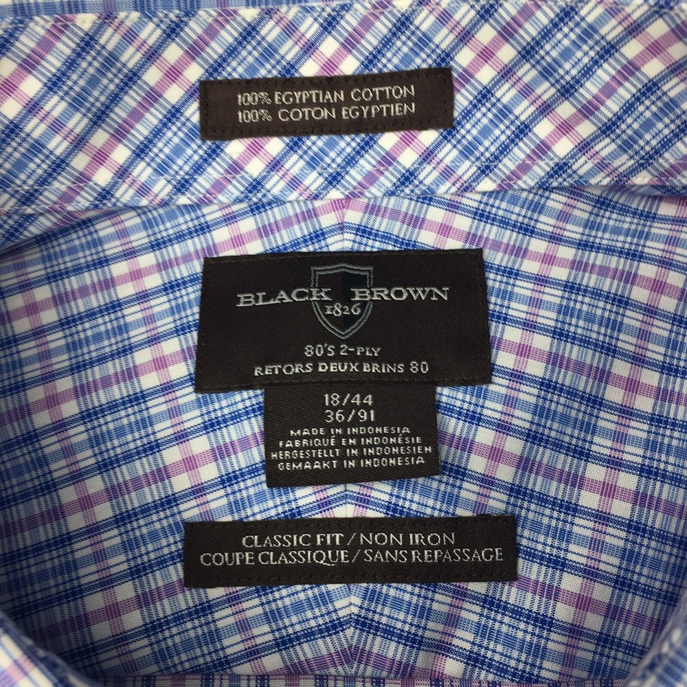 BLACK BROWN Dress Shirt Mens 18-36 Blue/Mauve Plaid Egyptian Cotton NWT! - Picture 8 of 11